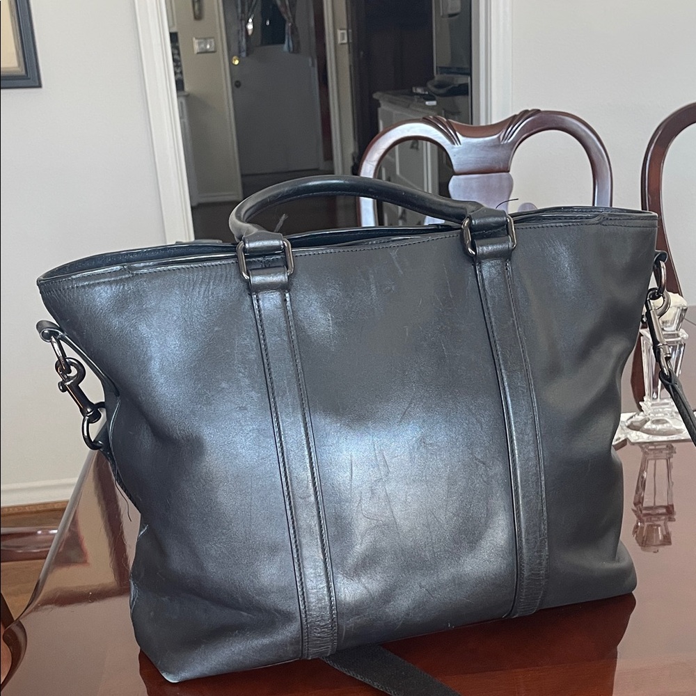 Elegant Black Leather Briefcase by Coach for Women